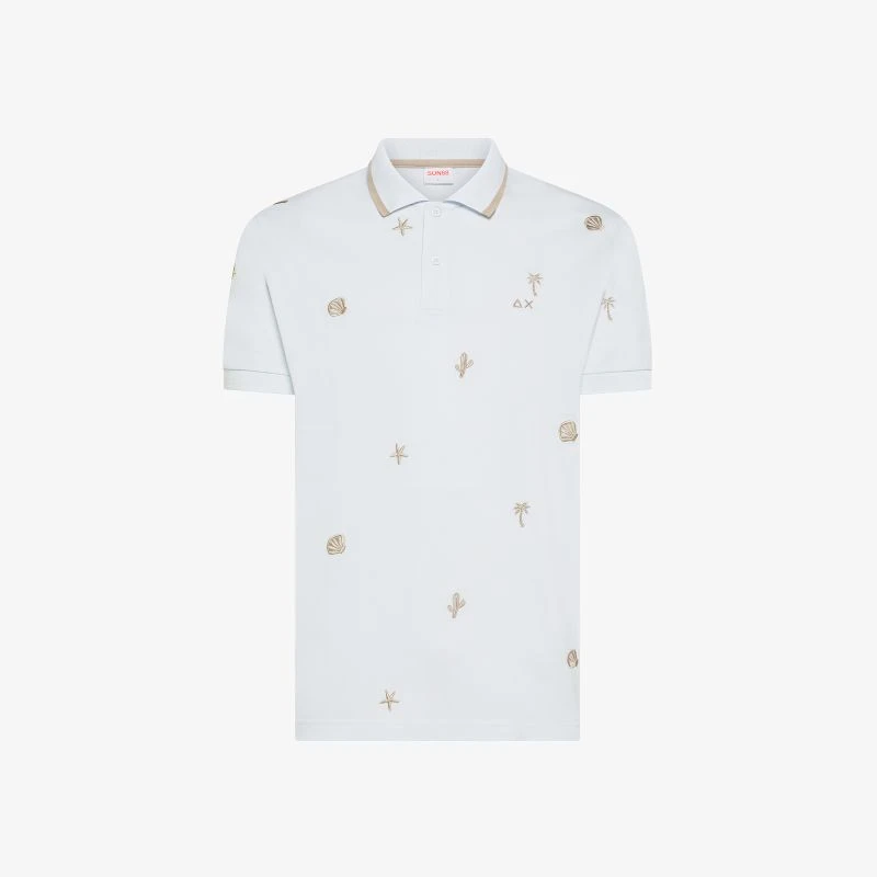 Polo SUN68 uomo in piquet di cotone con ricami