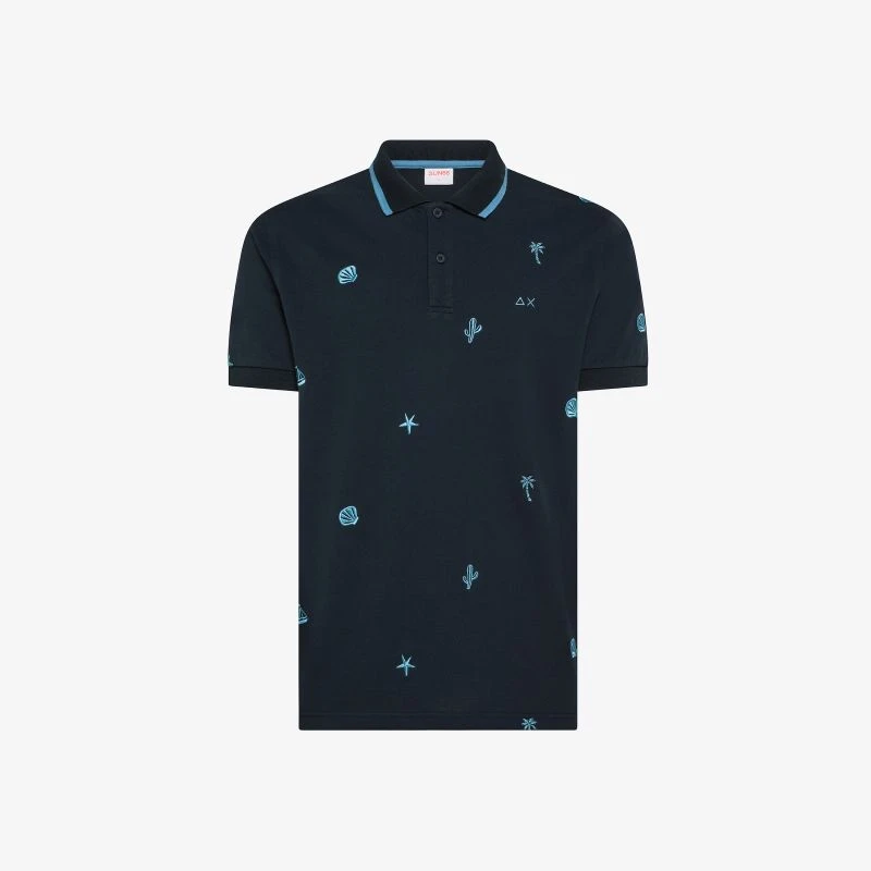 Polo SUN68 uomo in piquet di cotone con ricami - immagine 2