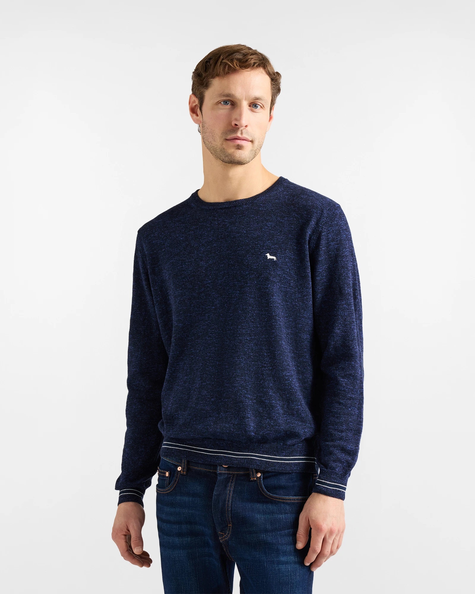 Paricollo Uomo Cotone Lino Effetto Tweed Blu