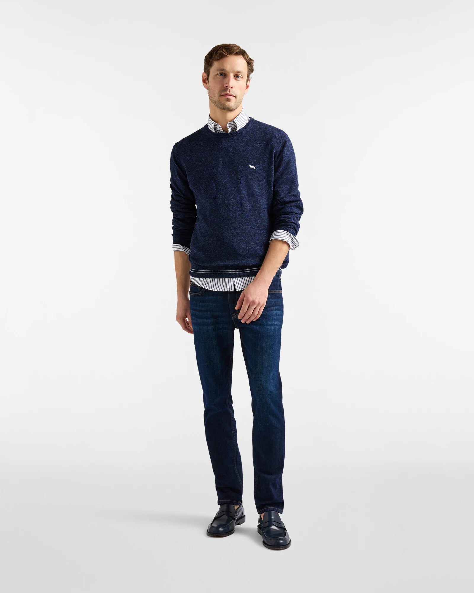 Paricollo Uomo Cotone Lino Effetto Tweed Blu - immagine 3