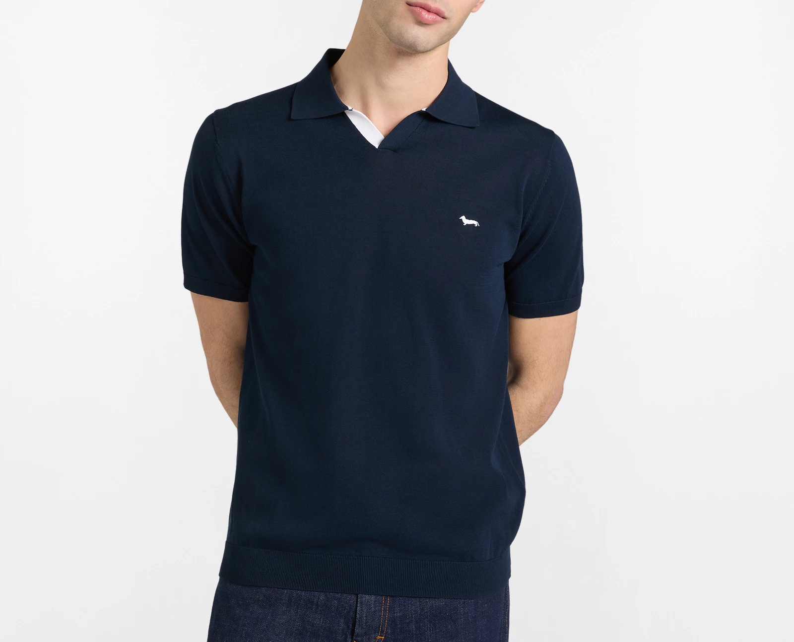 Polo Maglia Cotone Crêpe Senza Bottoni Blu