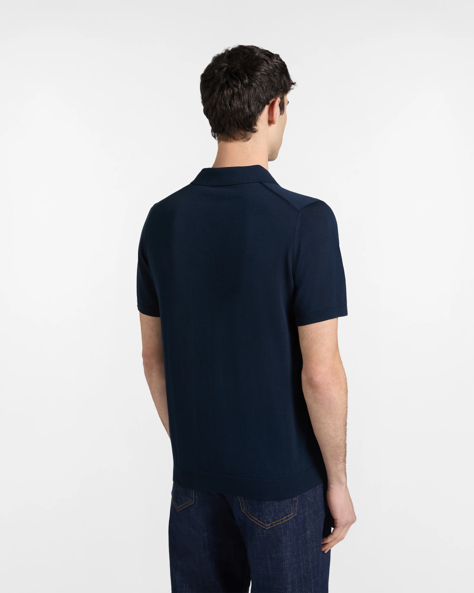 Polo Maglia Cotone Crêpe Senza Bottoni Blu - immagine 3
