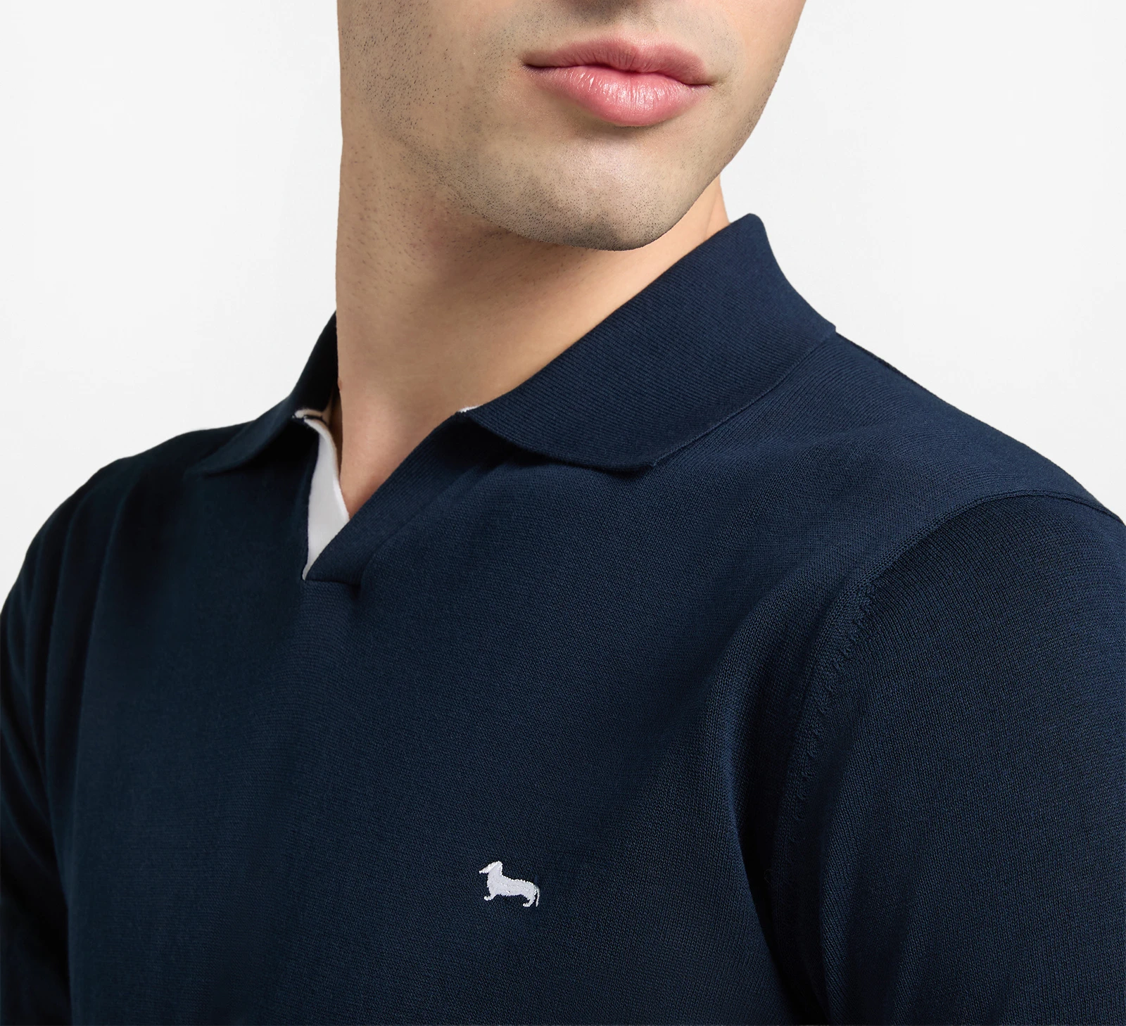 Polo Maglia Cotone Crêpe Senza Bottoni Blu - immagine 2