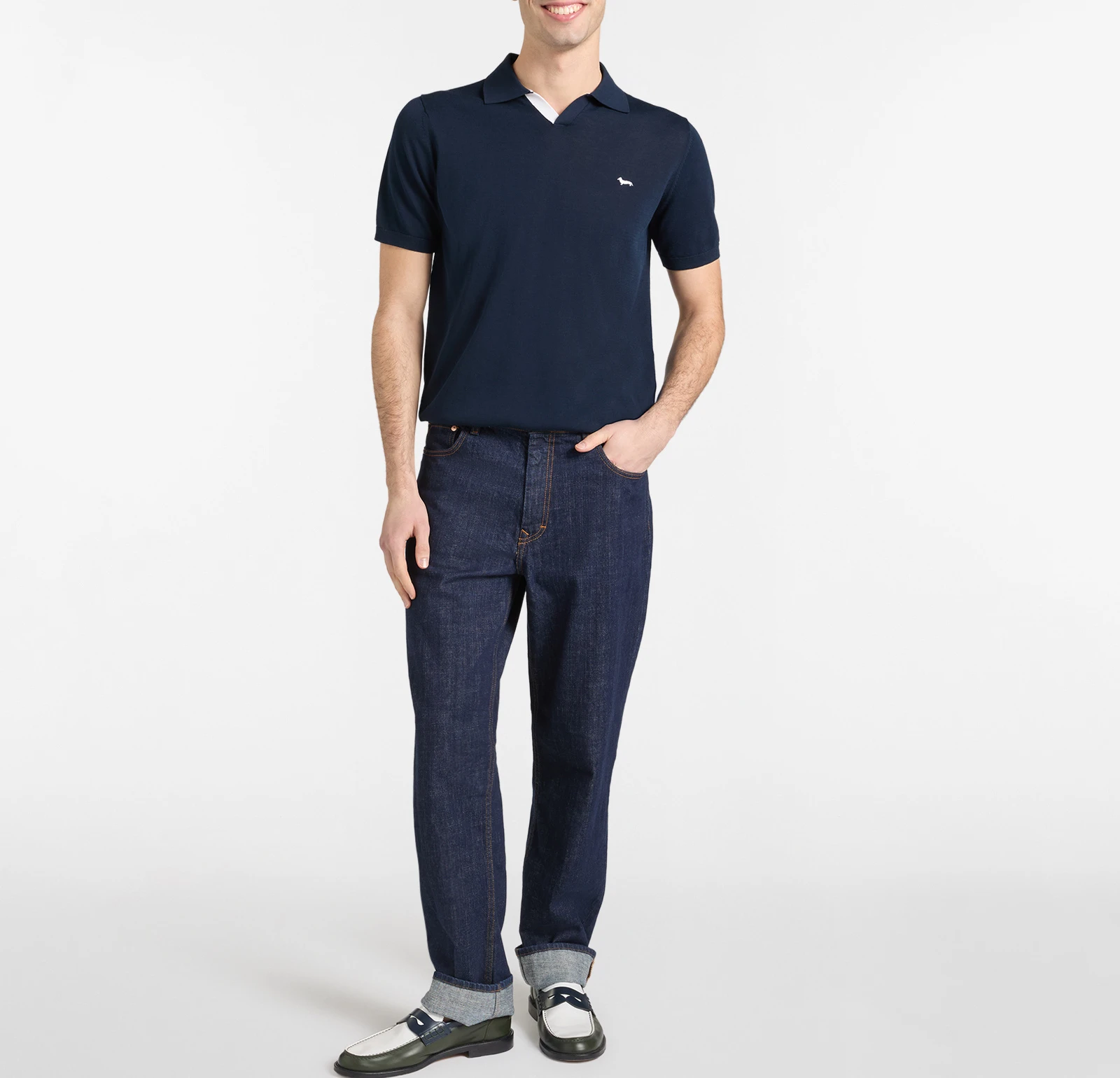 Polo Maglia Cotone Crêpe Senza Bottoni Blu - immagine 4