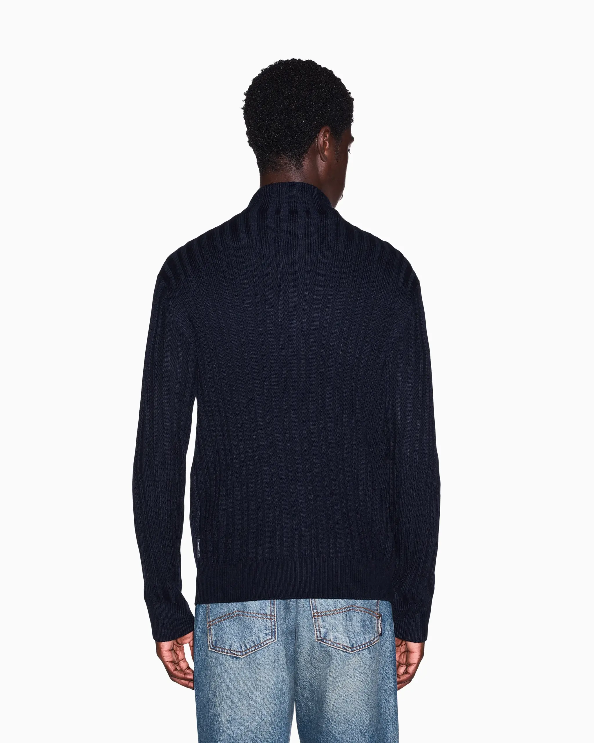 Cardigan uomo Armani Exchange blu navy in misto lana e cotone - immagine 5