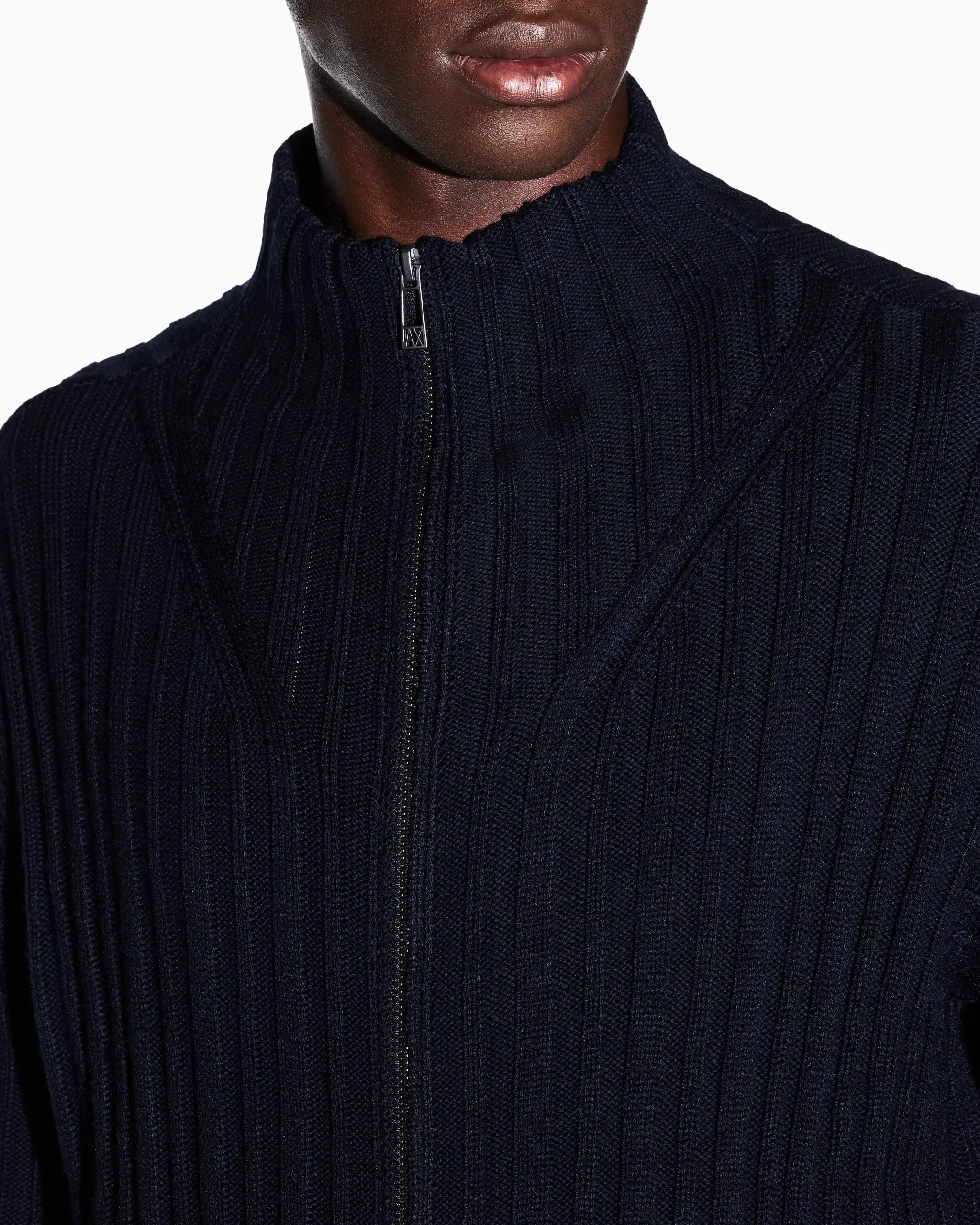 Cardigan uomo Armani Exchange blu navy in misto lana e cotone - immagine 6