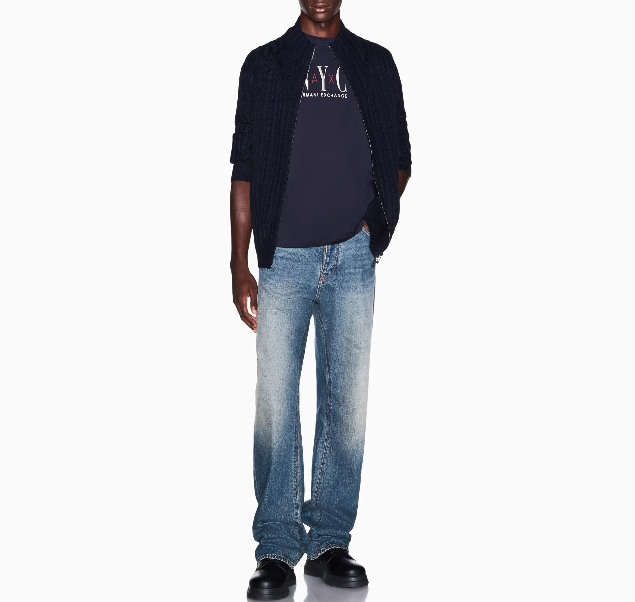 Cardigan uomo Armani Exchange blu navy in misto lana e cotone - immagine 3