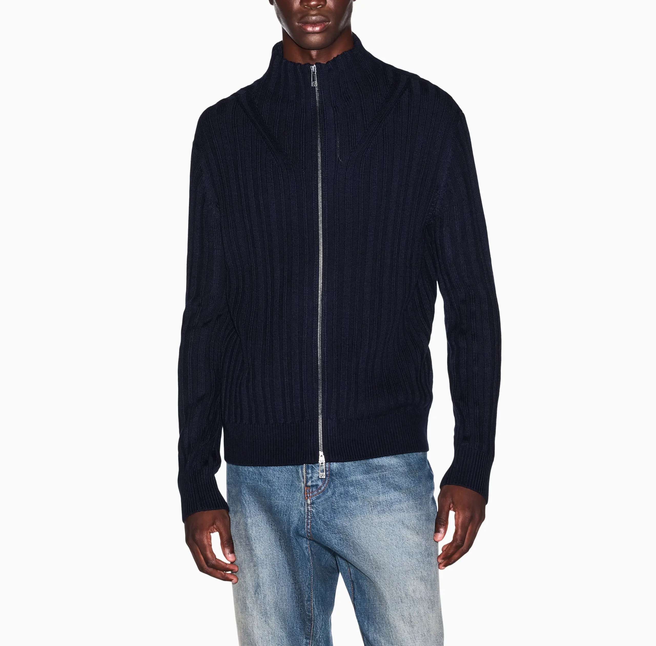 Cardigan uomo Armani Exchange blu navy in misto lana e cotone - immagine 2